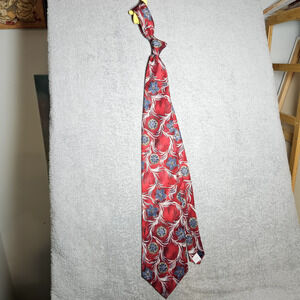 VTG Burma Men’s Silk Tie Red Blue Gold Abstract Floral Feather Print Made in USA